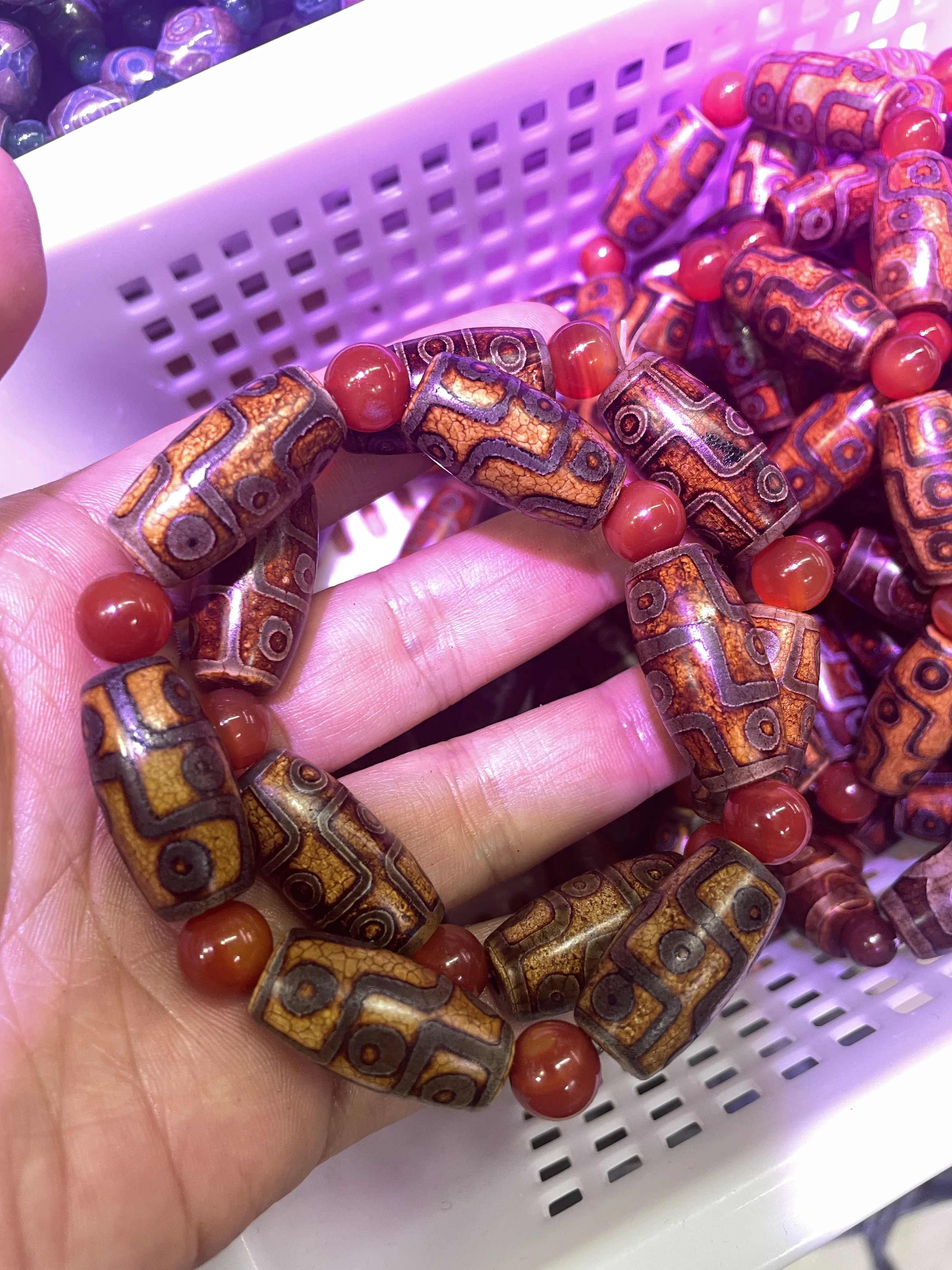 

Magic Power Energy Tibetan Old Agate 9 Eyes of Kingdom Symbol dZi Bead Amulet Talisman Hand Knitted Bracelet