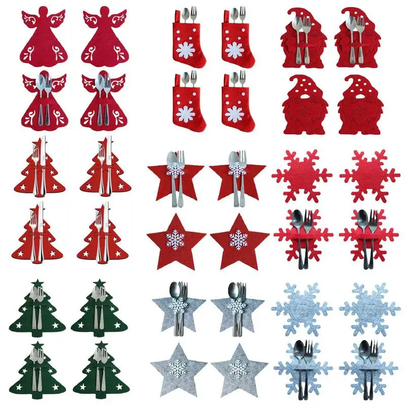 Decoraciones navideñas 2023 Bolsa de soporte para cubiertos de cocina de Santa 4 piezas Bolsillos de cubiertos para árbol de Navidad Decoración de Año Nuevo y Navidad para el hogar