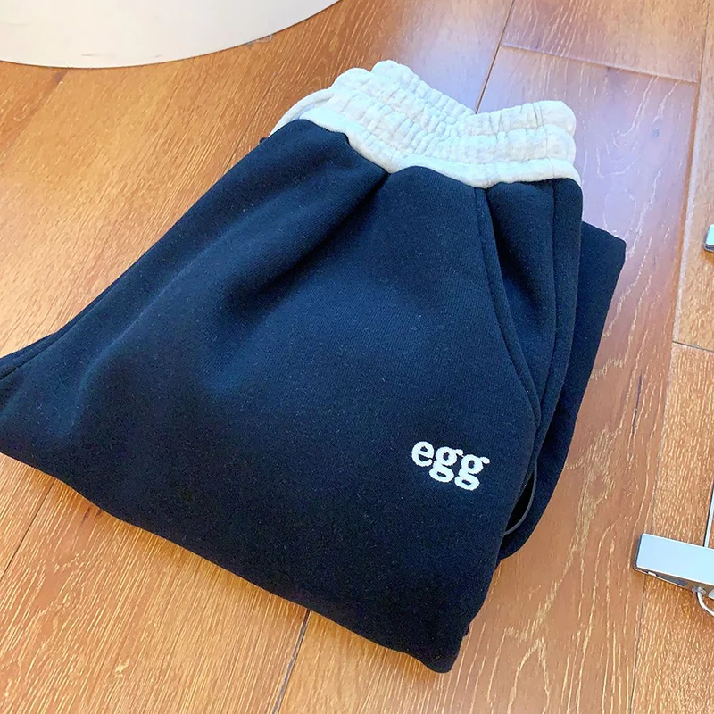 Pantalones de pierna ancha de retales gruesos de felpa Y2K, pantalones de chándal holgados con cordón de cintura alta, moda de invierno, ropa de calle cálida, Pantalones rectos