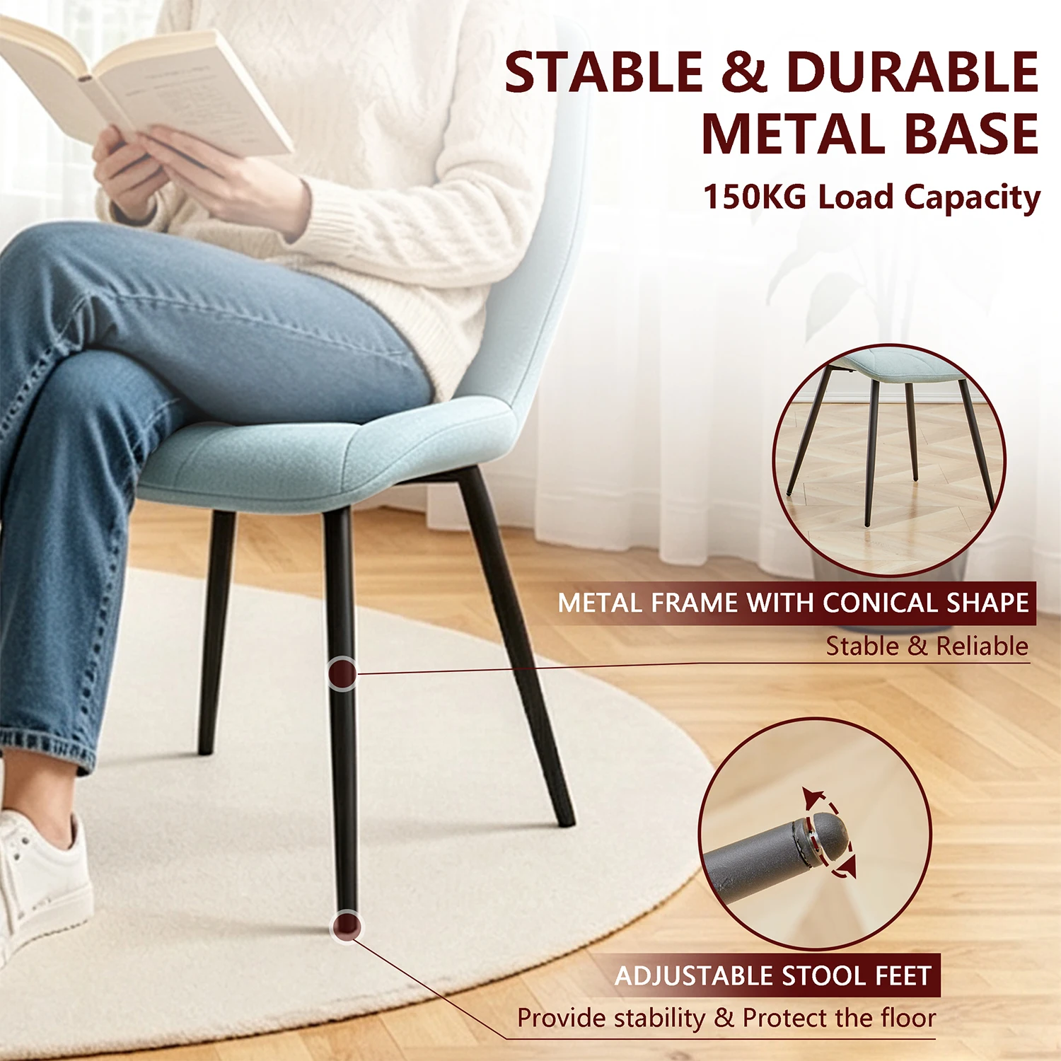 GrandCA HOME Set mit 2/4/6 modernen Esszimmerstühlen, gepolstert, mit Leinenstoff bezogen, minimalistische Bürostühle für Küche und Esszimmer – Detail 16