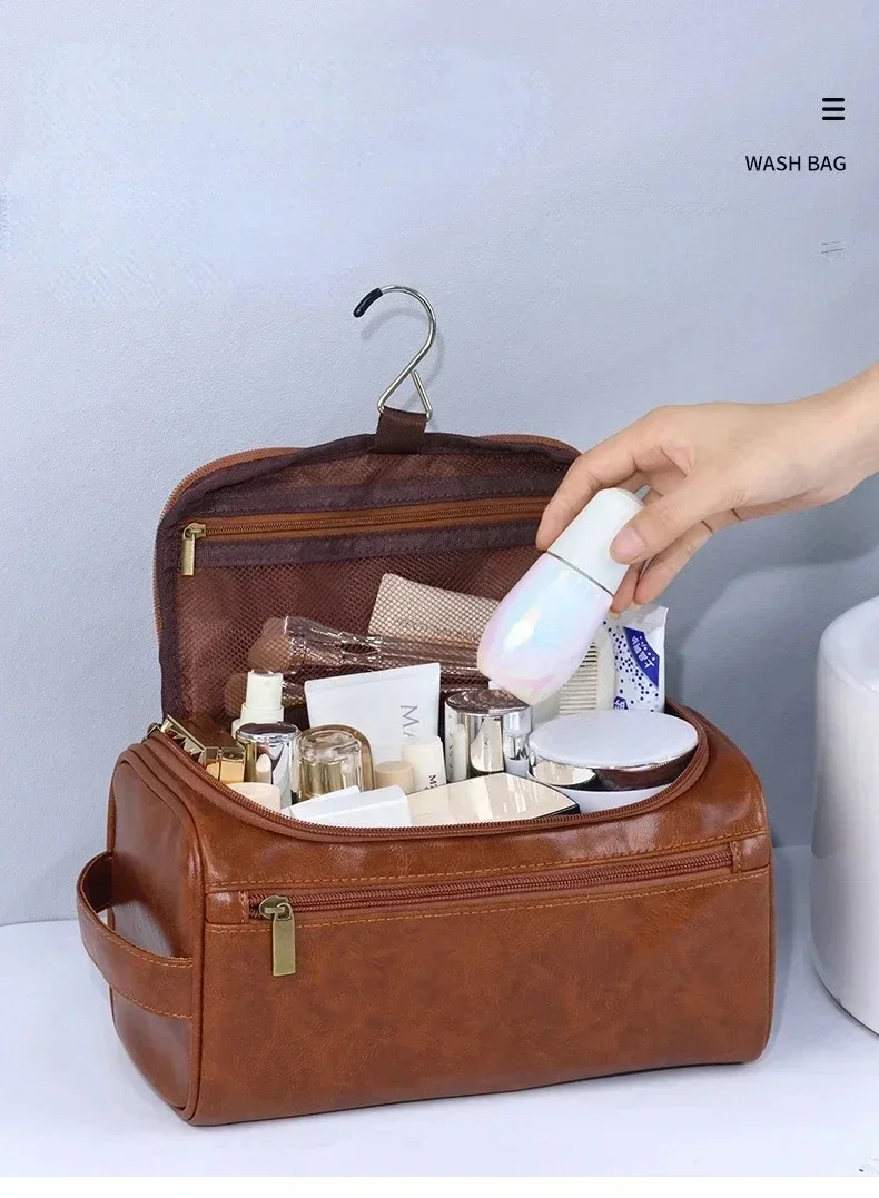 Leder-Kulturtasche für Herren und Damen, Dopp Kit, Hängende Herren-Kulturtasche, Reise-Kulturtasche für unterwegs, Große Kosmetiktasche für T – Detail 2