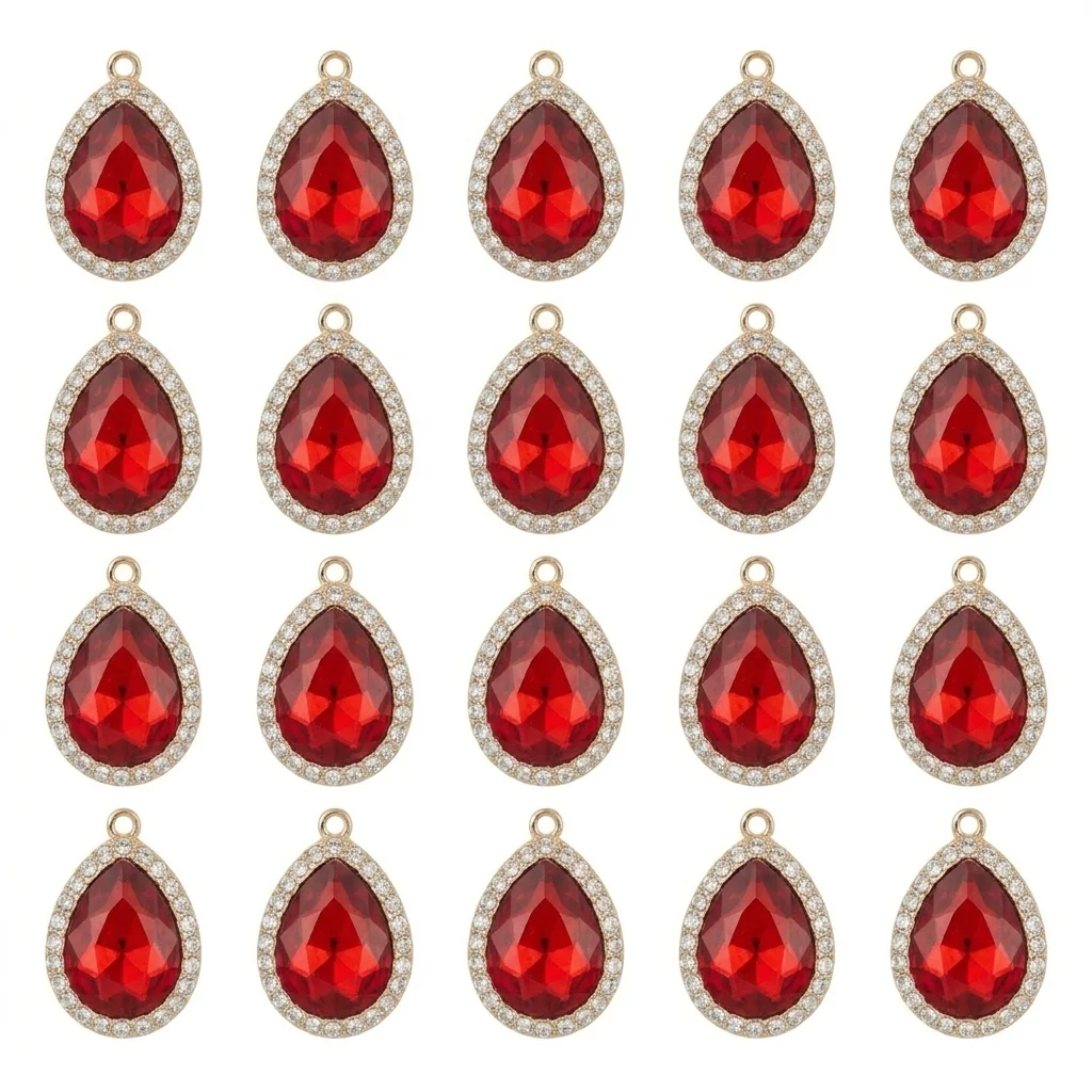 16Pcs/Lot Luxury Red Water Drop Rhinestone Charms, Sparkling Gemstone Pendants for Handmade Jewelry Craft