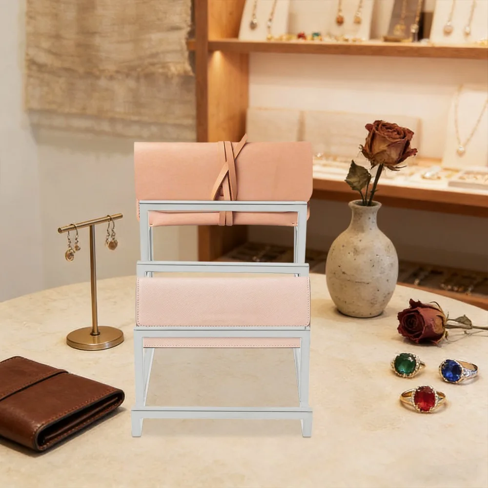 Expositor de Carteras de 4 Niveles Plateado - Acero Inoxidable Premium, 5.9x7.1x7.9in, Ahorra Espacio, Bordes Lisos con Separadores Elevados para Comercio Minorista