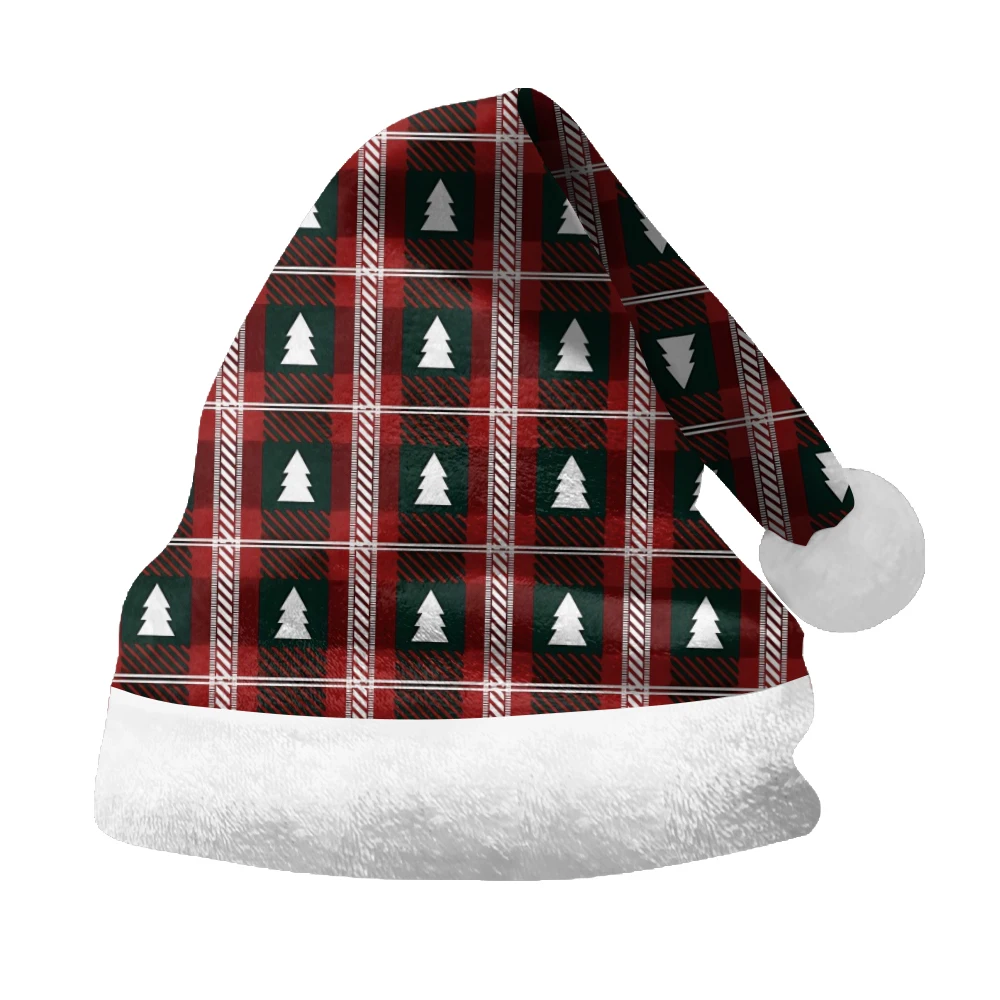 Christmas hat, white Christmas tree print velvet, winter fashion party preferred, daily outdoor matching item