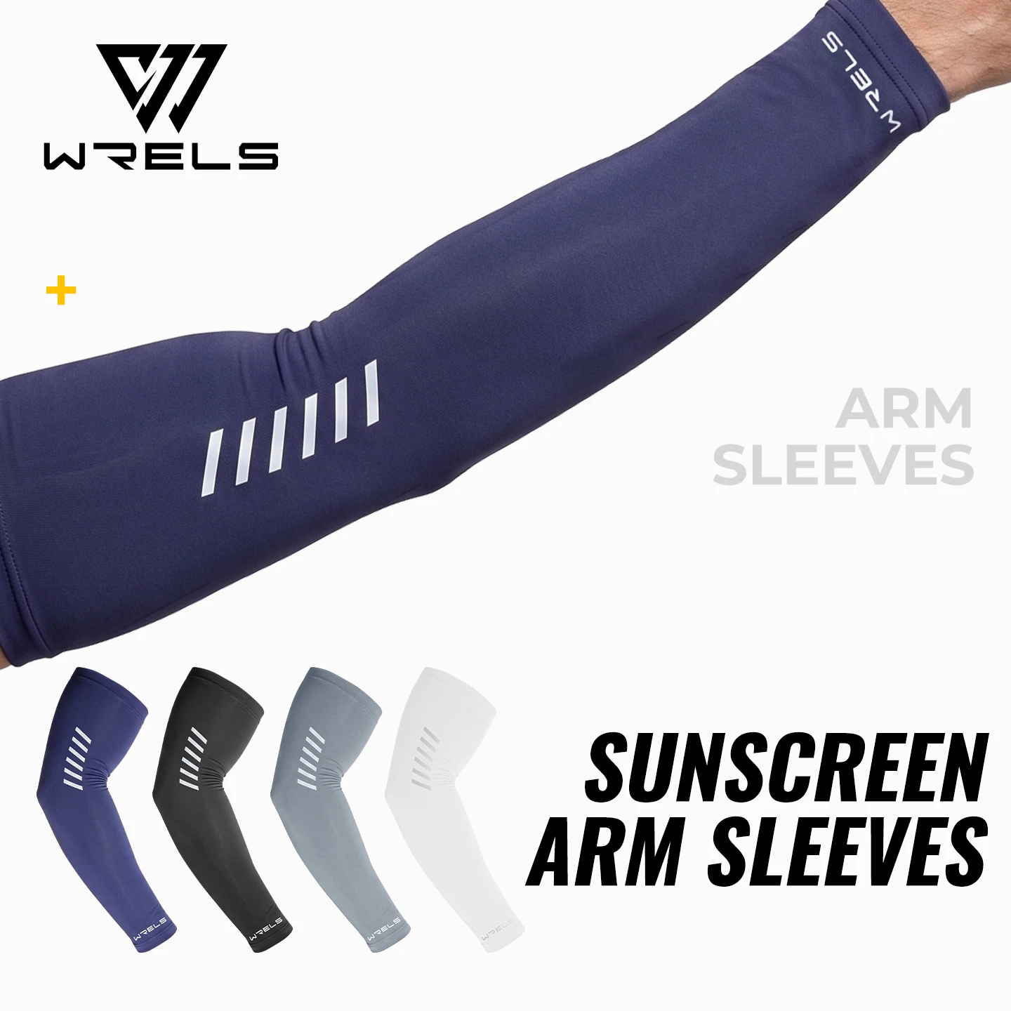 WRELS Sun Sleeves UPF 50+ Ice Silk Arm Covers Night Safety Reflective Cooling Sport Sleeves Breathable Thin Cycling UV Cover