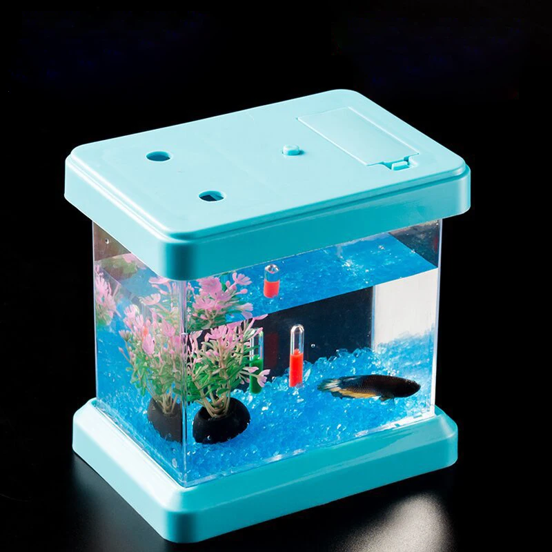 Colorful Color Changing Creative Light Bucket Plastic Fish Tank Removable Desktop Viewing Landscaping Box Mini Aquarium For Kids