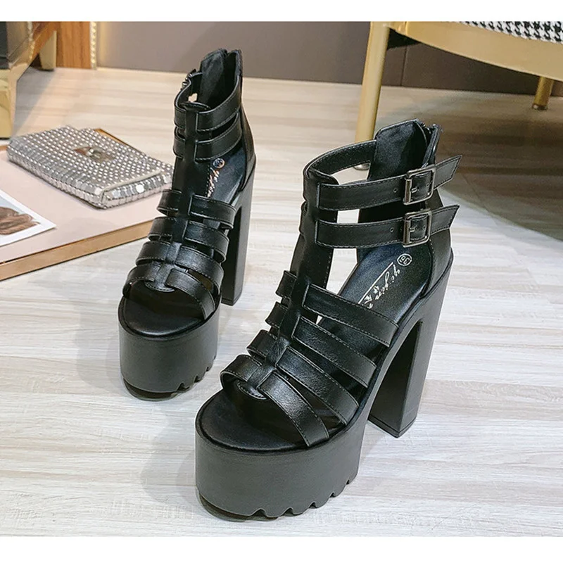 2025 신상 여성 하이힐 샌들 15cm 굽 두꺼운 바닥 유럽풍 미국 스타일 패션 심플 여성 오피스 및 캐주얼 슈즈