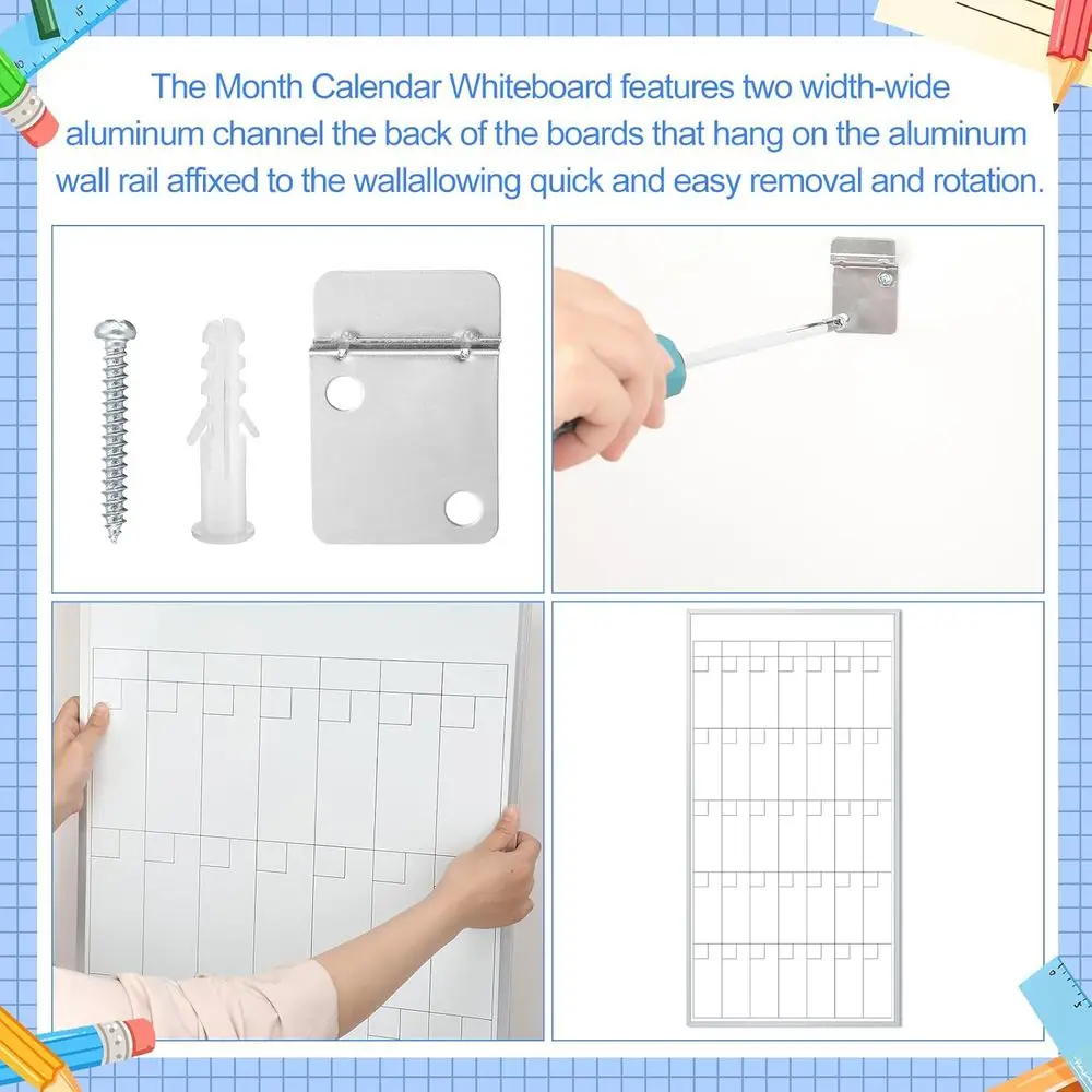 لوحة تقويم مغناطيسية للمسح الجاف مقاس 18 × 35 بوصة مع 3 ملصقات مغناطيسية و4 علامات وممحاة للمنزل والمدرسة والمكتب