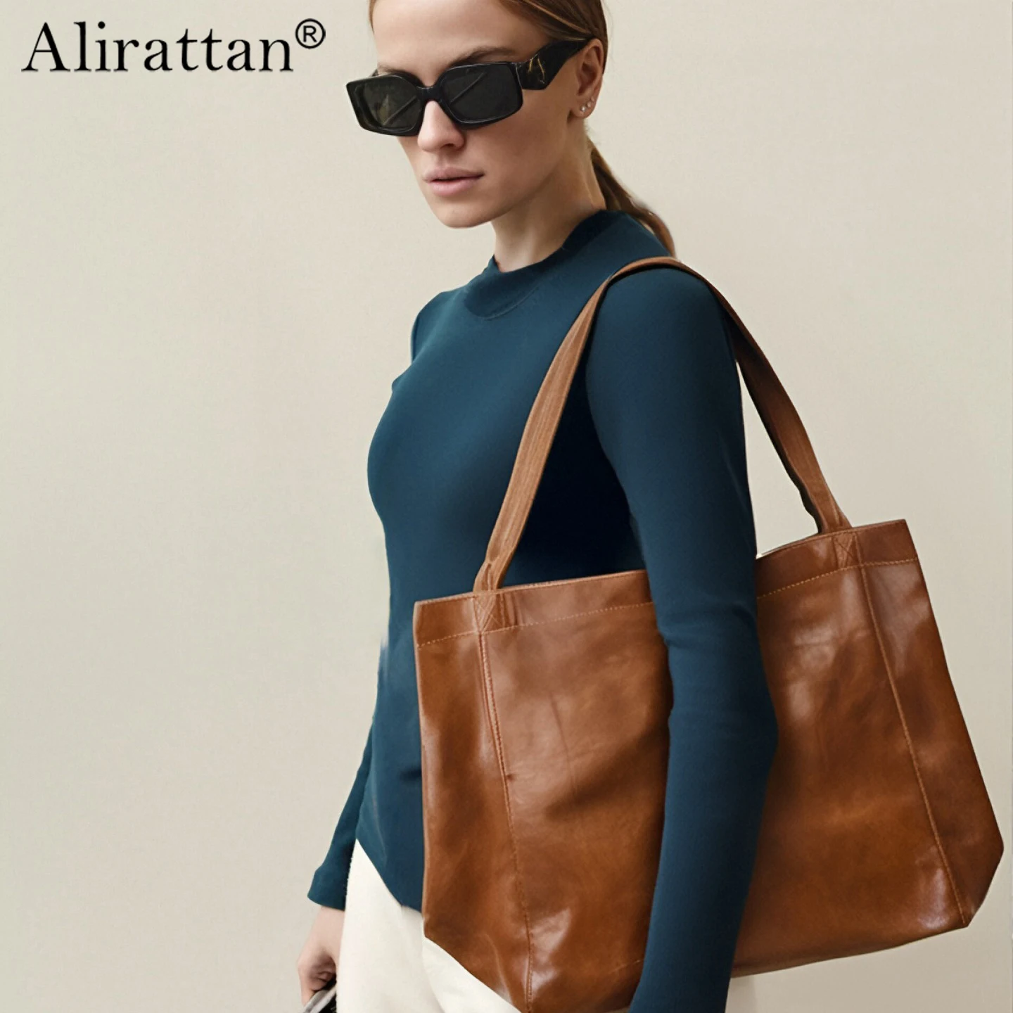 

Alirattan 2026, женская мягкая кожаная ручная сумка на одно плечо в стиле ретро, масляная восковая кожа, модная сумка через плечо большой вместимости