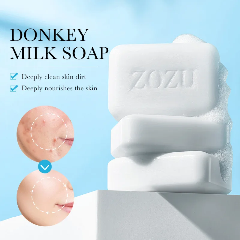 ZOZU Donkey Milk Body Hair Facial Soap Face Wash Foam Facial Cleanser Body Skin Cleaning Moisturizing Brightening Handmade Soap