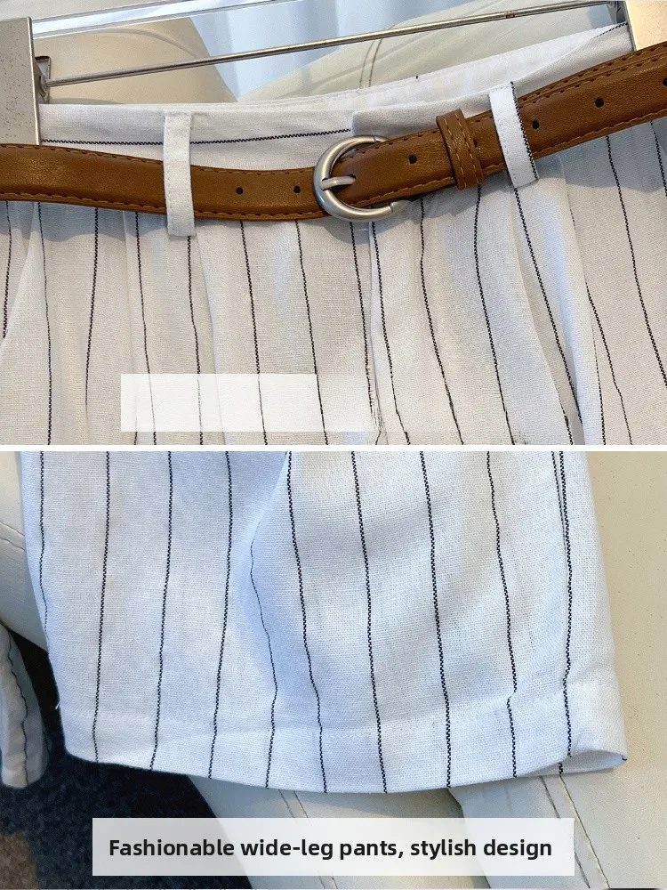 Pantalones informales a rayas blancas para mujer, pantalones finos sueltos de pierna ancha, cintura alta, estilo coreano, para ir al trabajo, primavera, otoño y verano