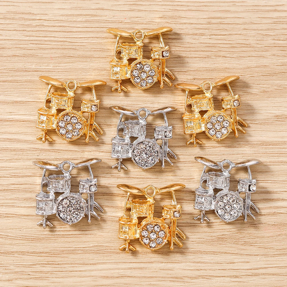 Tusember 10pcs Crystal Musical Instrument Drum Set Charms for Pendants Cute Earrings Bracelets Necklaces Handmade Craft