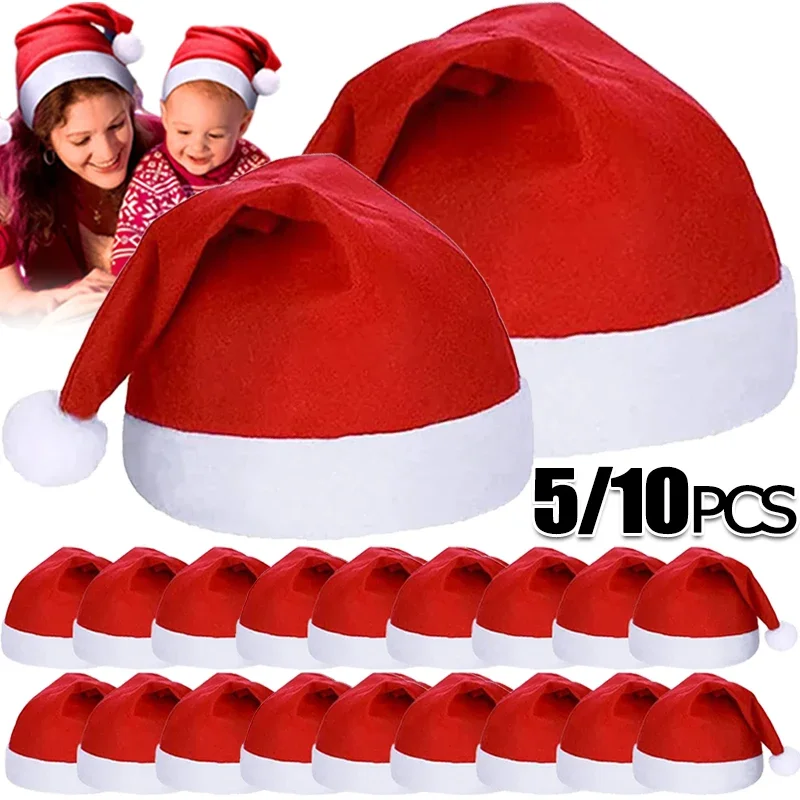 10/1Pcs Christmas Hats for Unisex Adult Kids New Year Merry Christmas Caps Santa Hats Festivals Party Decoration Xmas Supplies