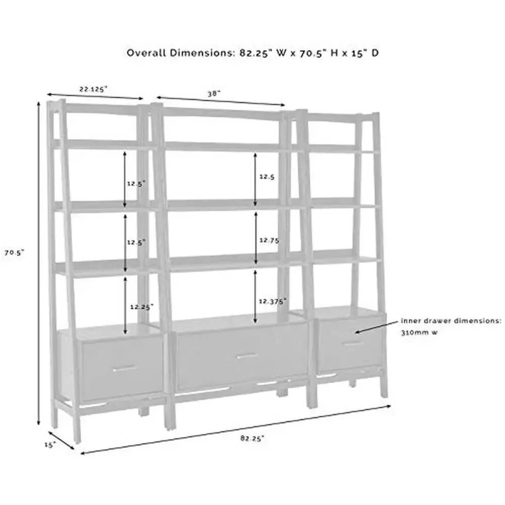 Mid-Century Modern 3-Piece Bookshelf Etagere Set with File Drawers Genuine Metal Hardware Sturdy Structure Expandable Storage image 3