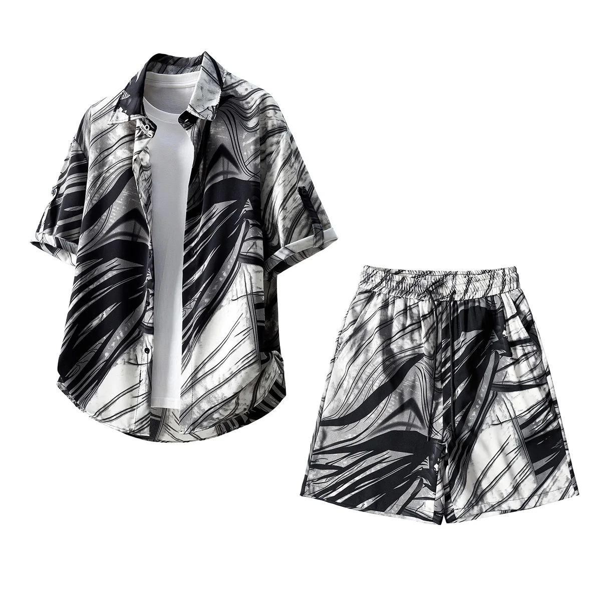 

2026 New Summer Style Men'S High Quality Comfortable Loose Breathable Casual Ice Silk Ink Shorts Short Sleeve Suit