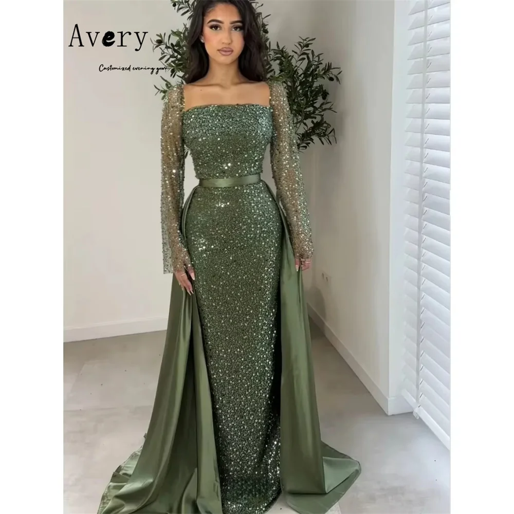 

Avery Custom Green Fishtail Shiny Long Sleeve Evening Dresses 2026 Luxury Woman Elegant Evening Dress Women's Prom Dress Party