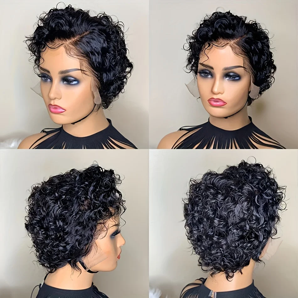 Pixie Cut Wig 13*1Transparent Lace Human Hair Wigs For Women  Short Bob Wig T Part Lace Wig Brazilia Human Hair