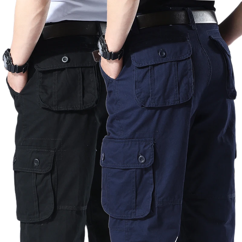Men's Casual Cotton Work Trousers Straight Leg Wear Resistant Construction Site mid Waist Iron Free ket Pants