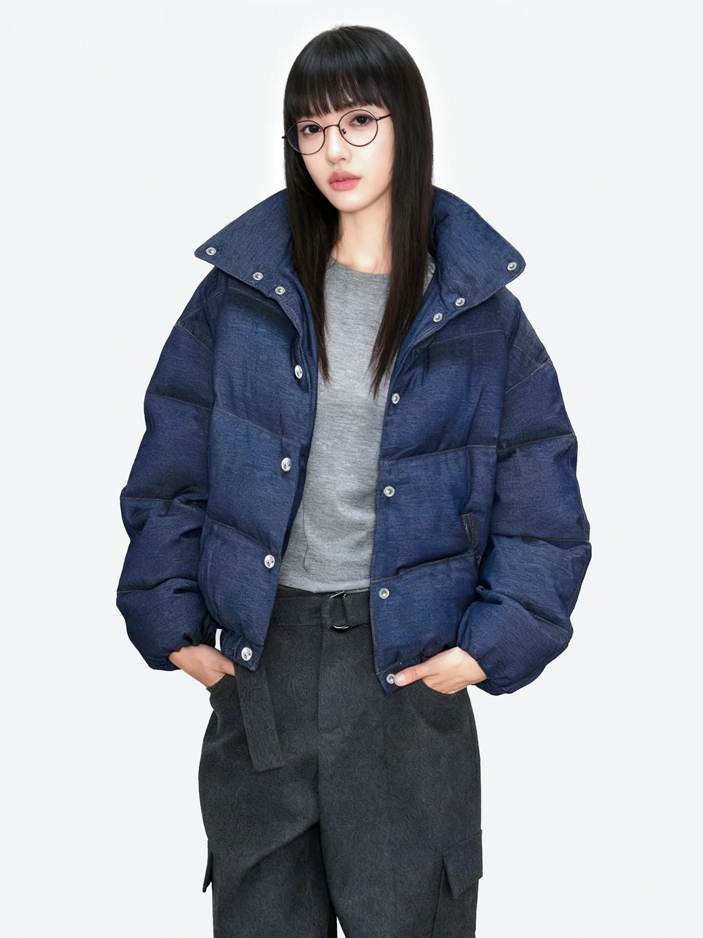 

Женская хлопковая куртка JYOOK Jennie: новая зимняя утепленная джинсовая куртка в корейском стиле с воротником-стойкой, повседневная версия