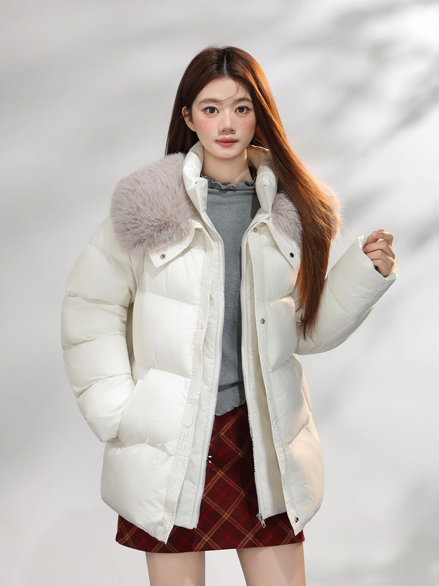 

Korean Sle Women's Winter Coat with Large Fur Collar Zipper Cotton Jaet Slim Fit Warm Bread Sle Cotton Outerwear