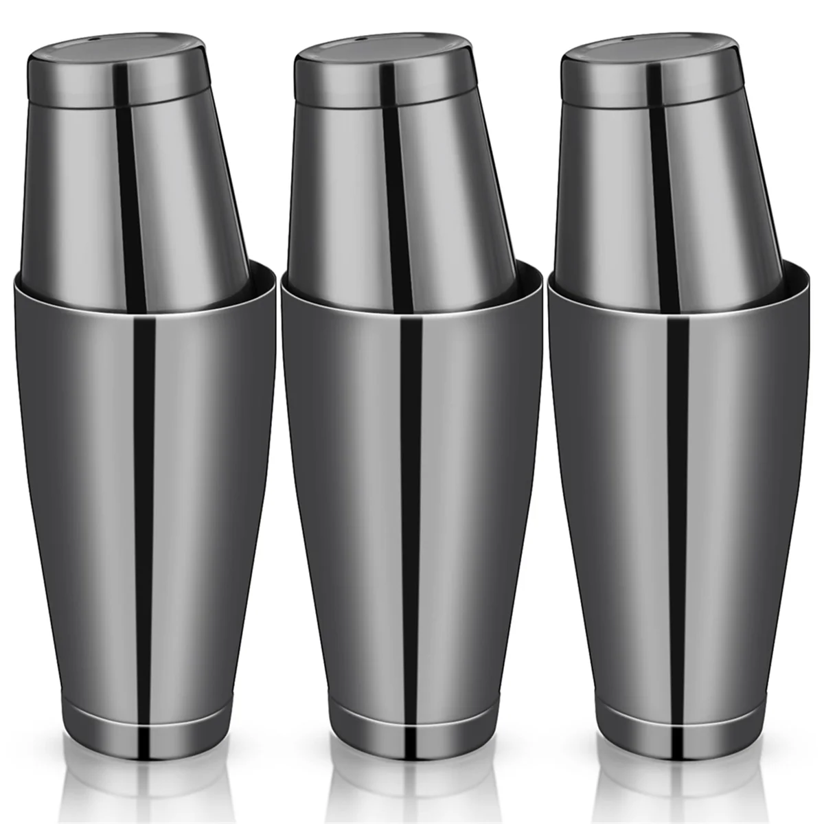 3Sets Cocktail Shakers Professional Bar Shaker Boston Shaker Set Stainless Steel Martini Shaker Drink Mixer(Gun Black)