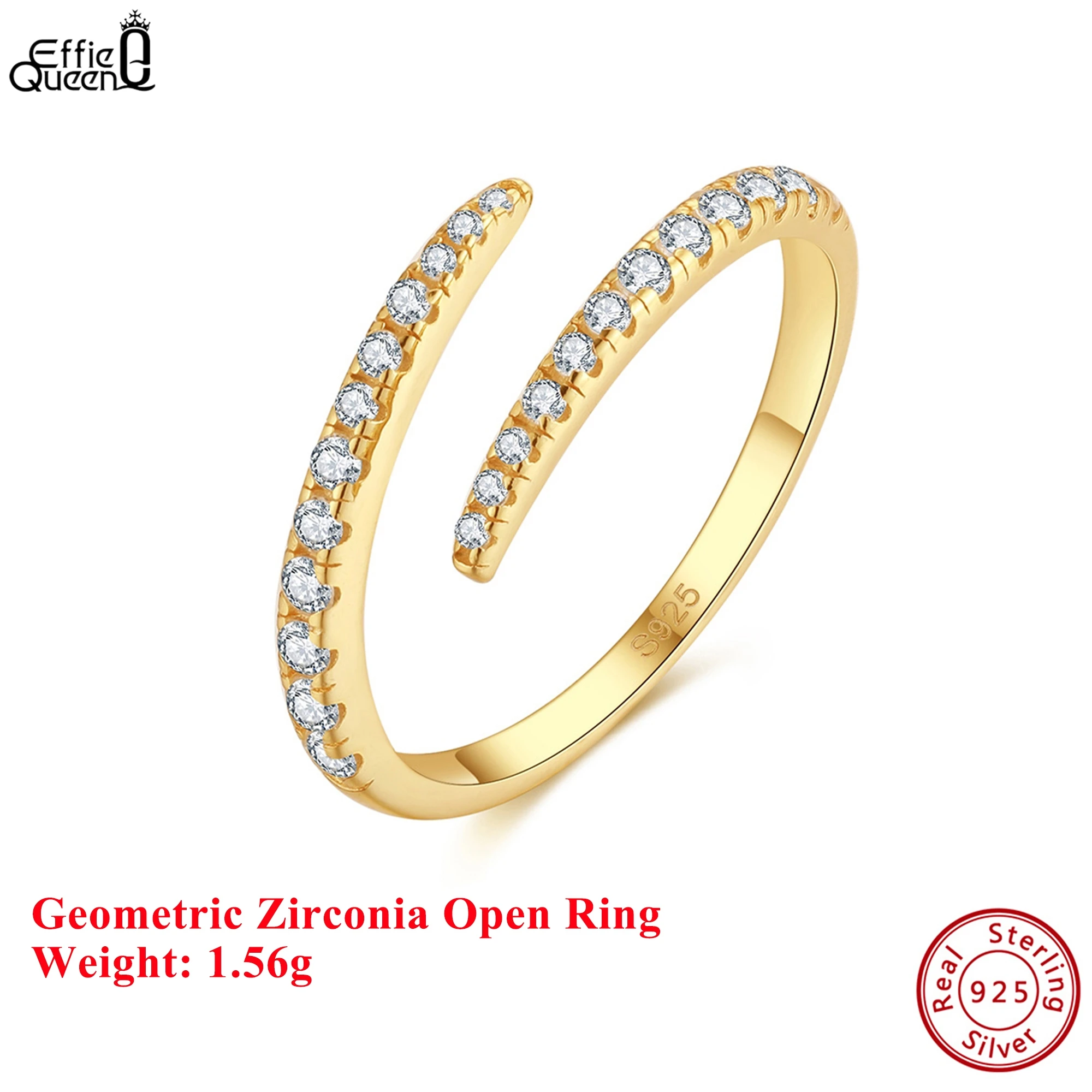 

Effie Queen 100% S925 Silver 14k Gold Round Cut Zirconia Geometric Ring Banquet Jewelry for Women, Men Birthdays Banquet SR319