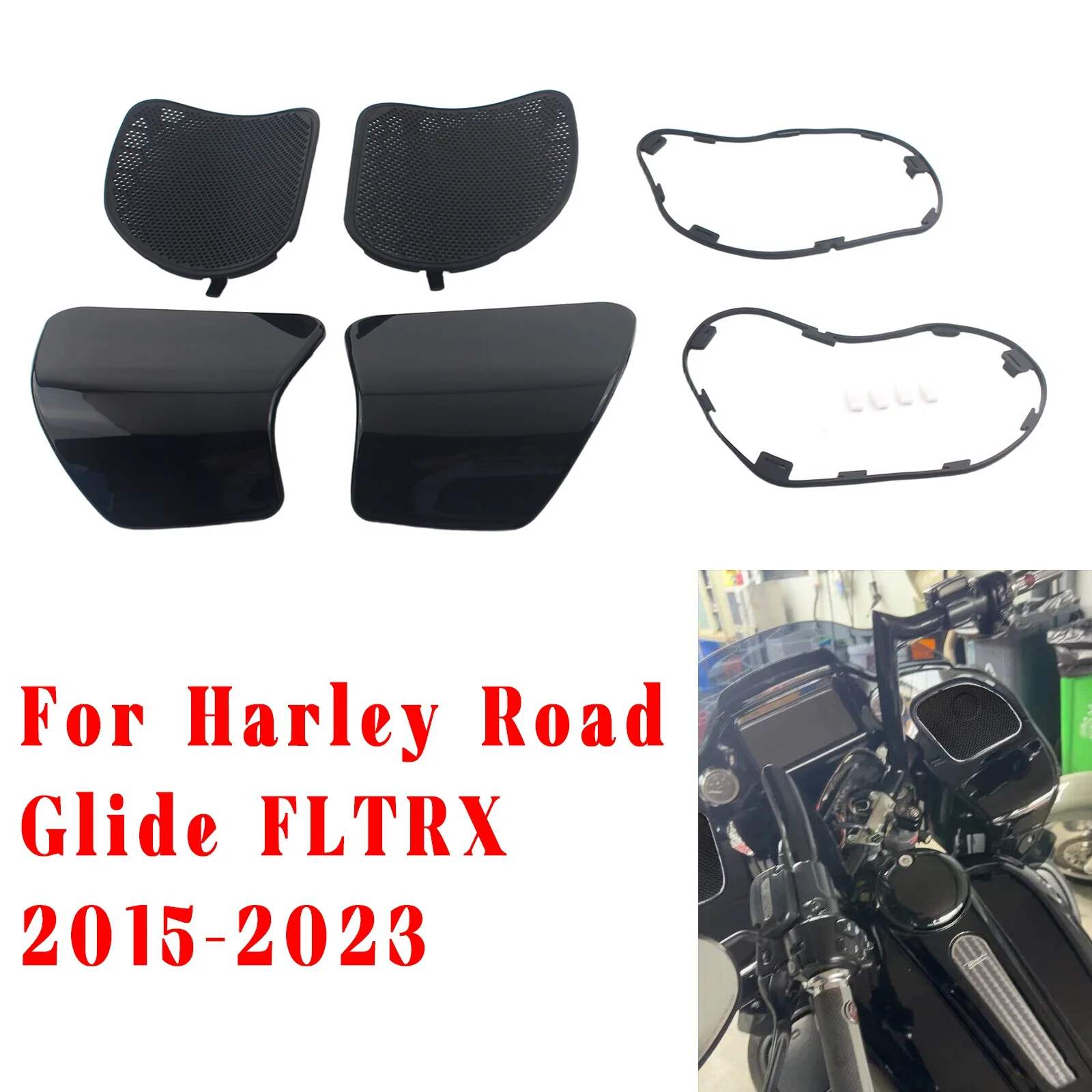 For Harley Road Glide 2015-2023 Speaker Grill Covers + Glove Box Door Cover