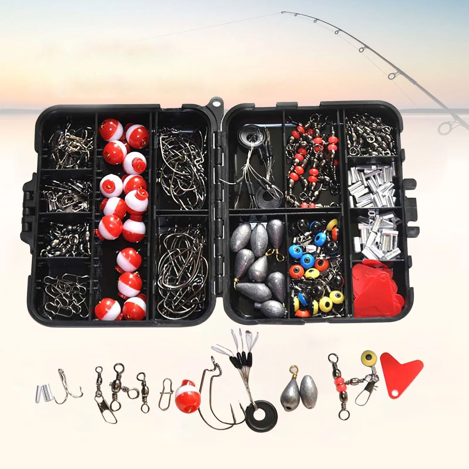 264pcs Fishing Accessories Set With Tackle Box Including Plier Hooks Weight Swivels Snaps Slides