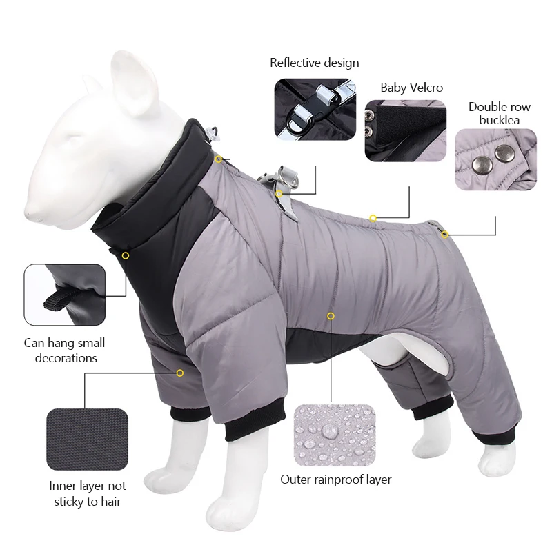 Four Trouser Legs Dog Clothes Winter Warmth Cotton Coat for Small Medium Dogs Waterproof Windproof Reflective Dog Puffer Coats