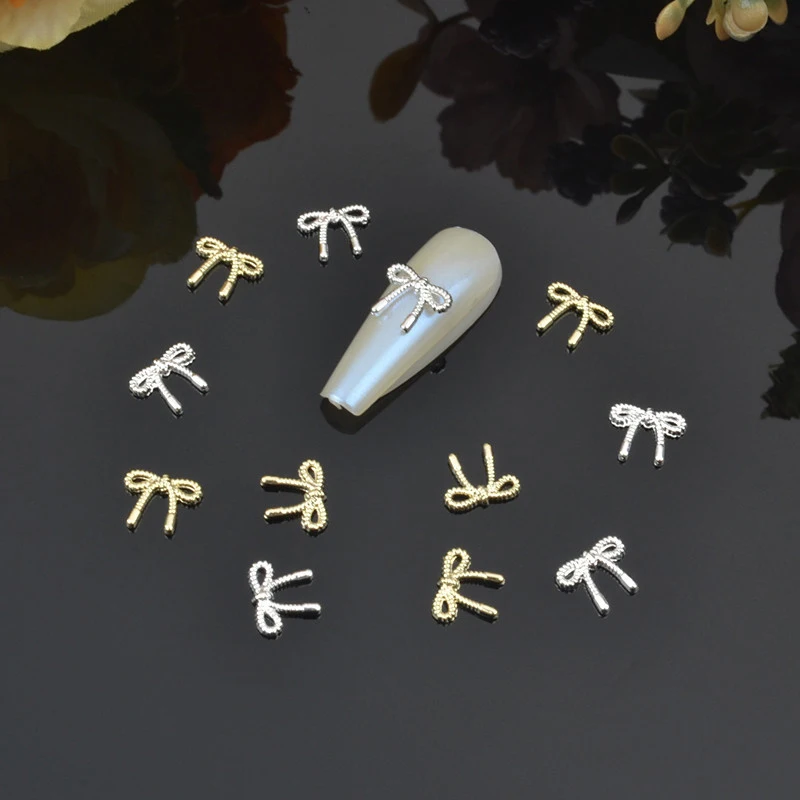 Gold Silver Flowers Manicure Accessories Nail Rhinestones Nail Art Jewelry Bow Nail Decorations 3D Nail Art Drills