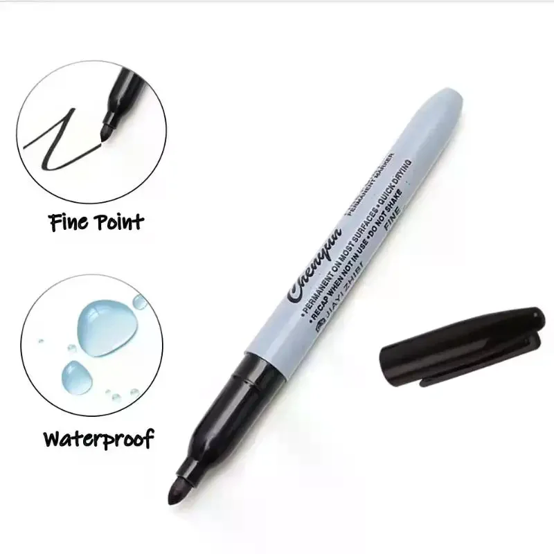 1Set Black Permanent Marker Pens, Fine Tip, Waterproof, Quick Drying Outlining Drawing Pen Marker Pen