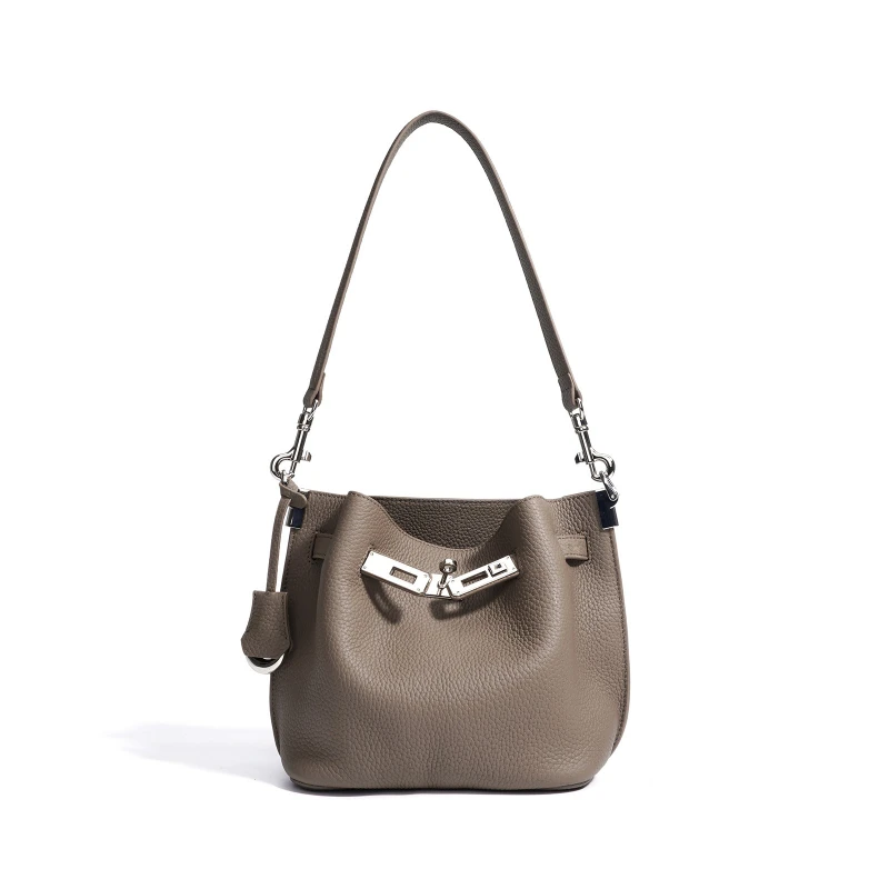 

Versatile Premium Cowhide Bucket Underarm Bag Casual Ins Female Shoulder Bags Unique Design Commute Composite Crossbody Bag
