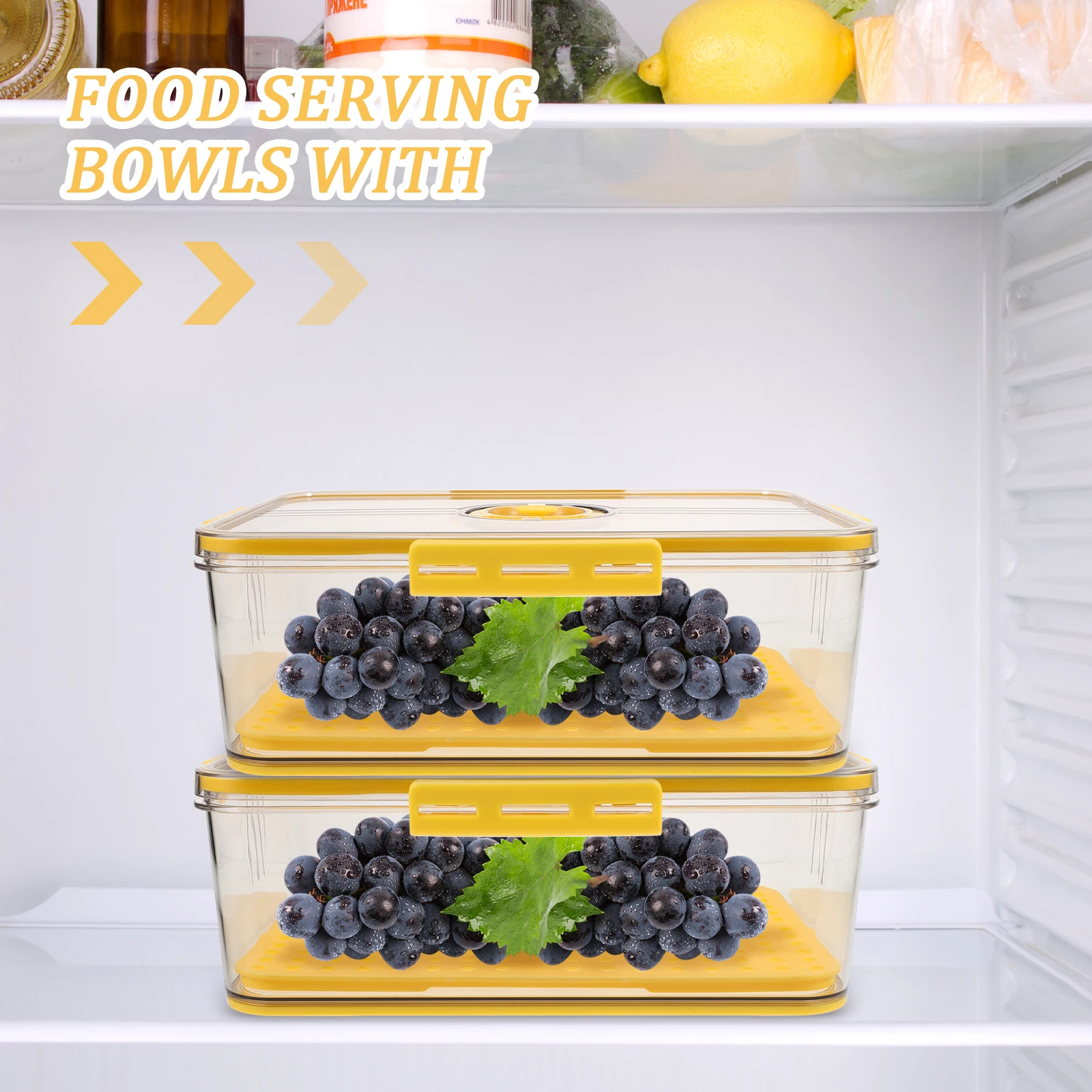 

4-Sided Lock Airtight Fridge Food Container Sealed Ring Timing Lid Freshness Storage Box Bread Vegetables SnacksClear Plastic