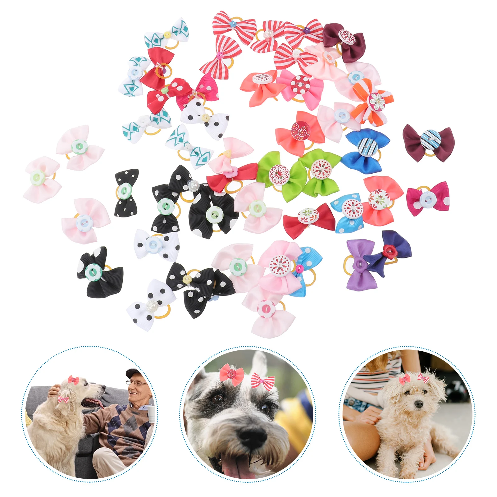 

50 Pcs Pet Headgear Hair Decorations Bowknot Ornaments Bows with Rubber Band Dog Accessories