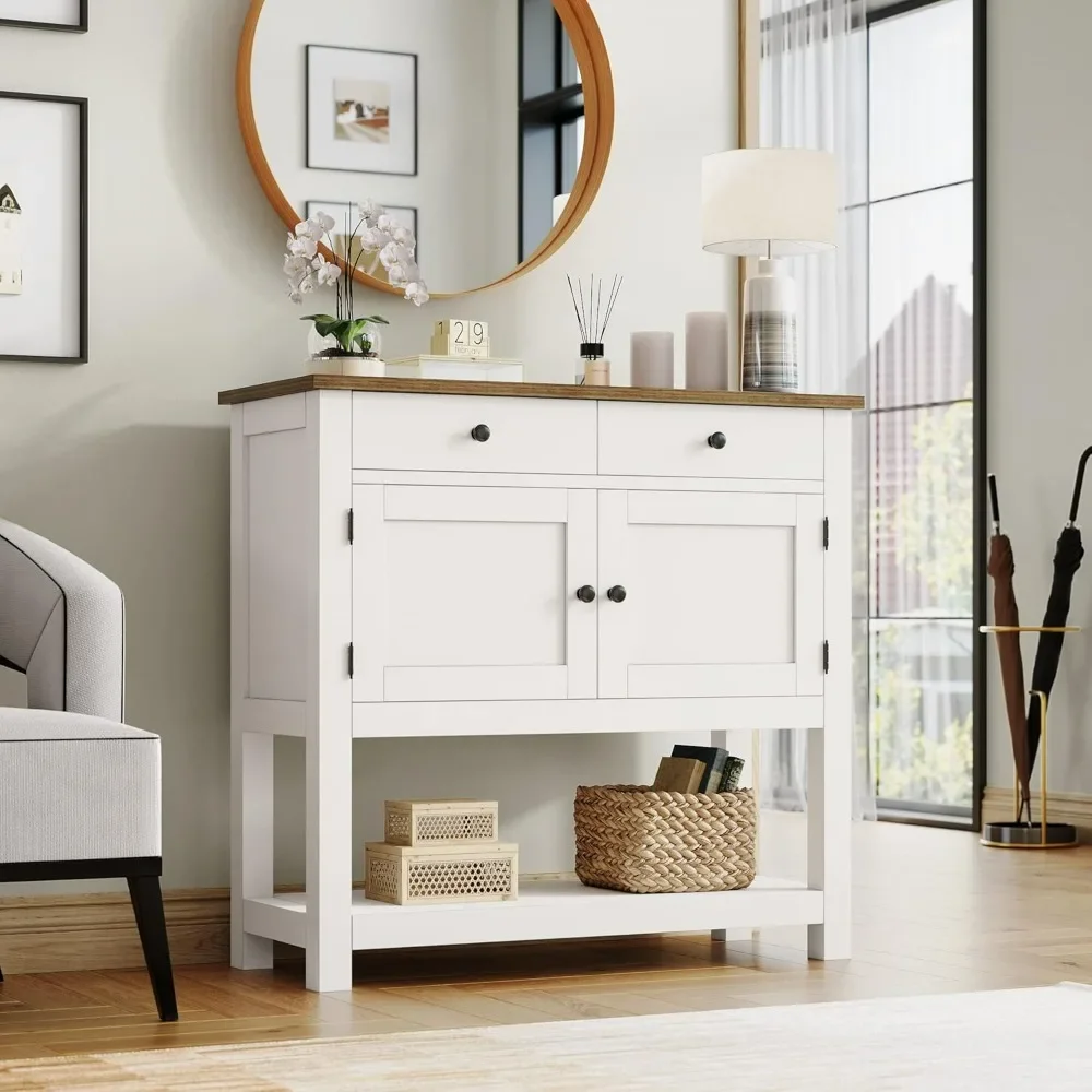 Farmhouse Console Table with Door Cabinet & Drawers, Coffee Bar, Entryway Table with Storage Shelf, Sofa Tables