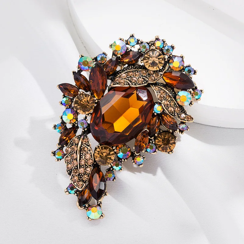 Colorful Full Crystal Floral Brooches for Women\'s Exquisite Pins Party Wedding Jewelry Trendy Exaggerated Corsage Accessory