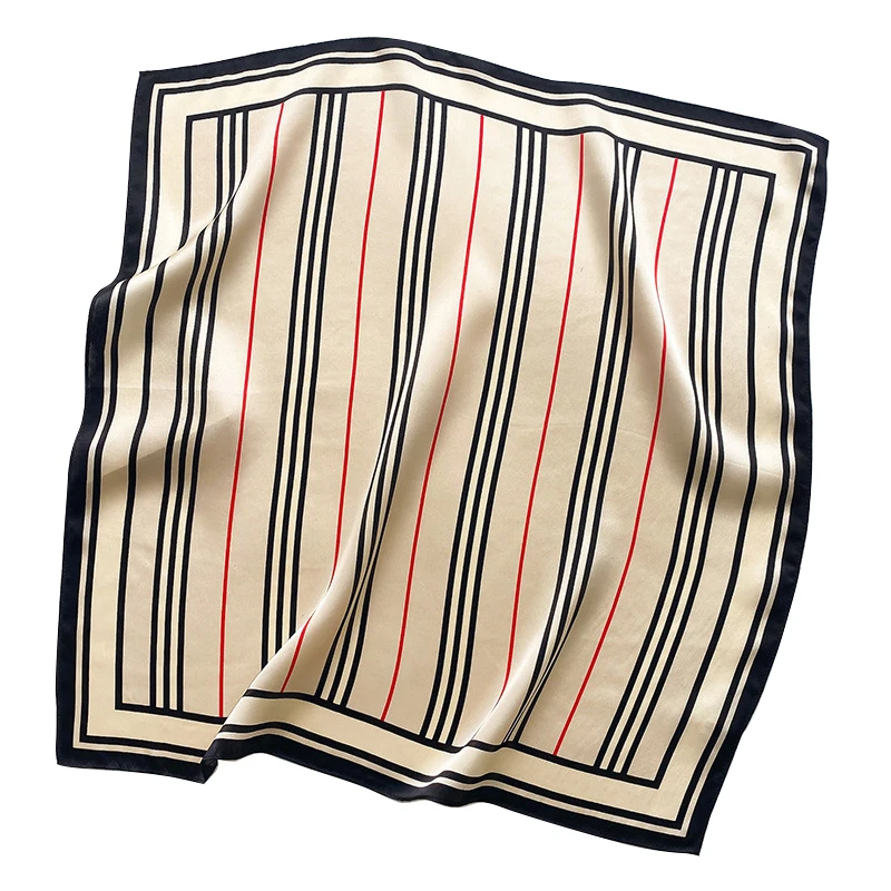 Foulard Hijab de Luxe en Forme de Mûrier pour Femme, Réel, 53cm, Design Rayé, Sac à Main, Décoration, Printemps, Automne, 100%