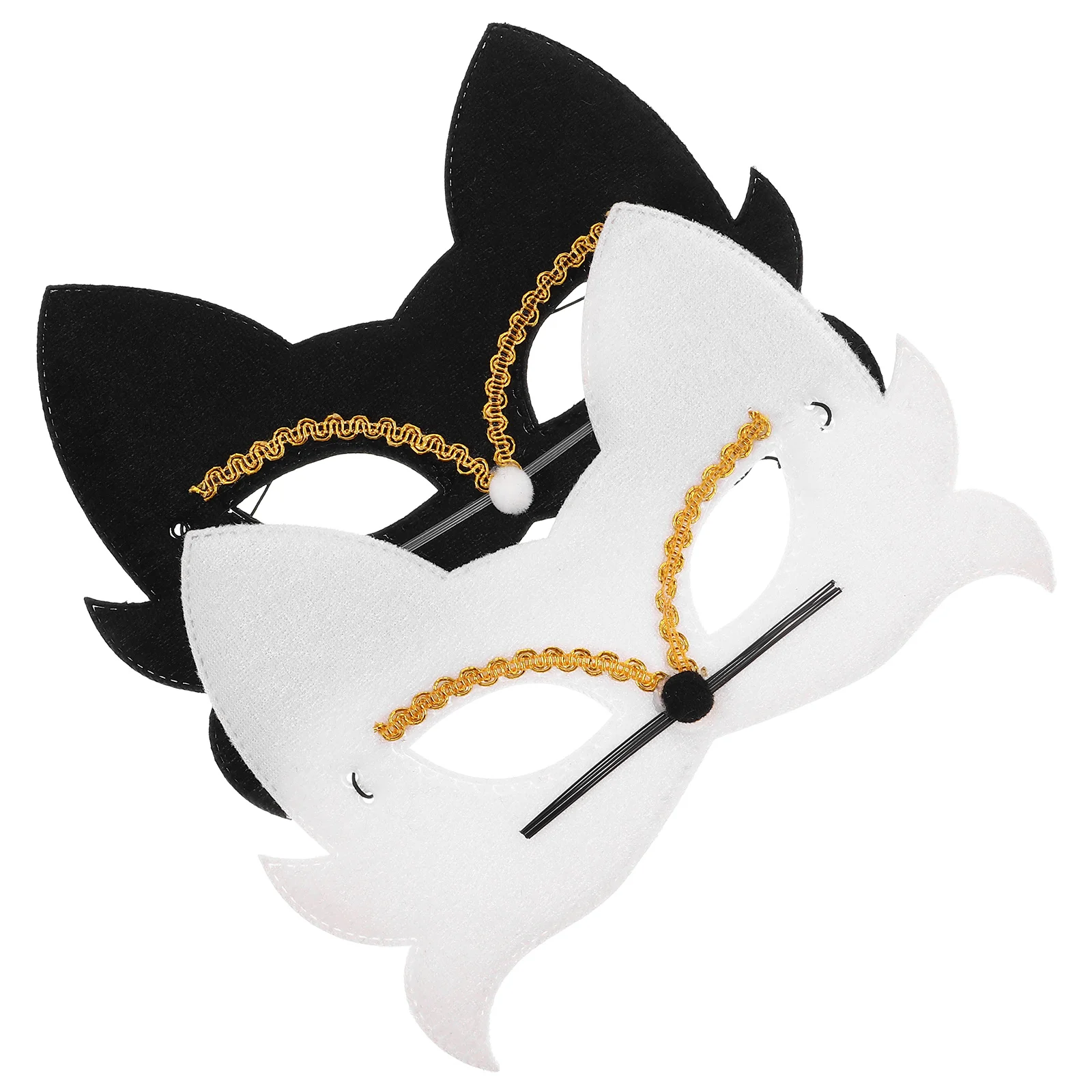 할로윈 코스프레용 고양이 마스크 2개, 동물 얼굴 가면 의상 파티 장식, 어린이 여성용 반쪽 얼굴 가면, 가벼운 천 마스크