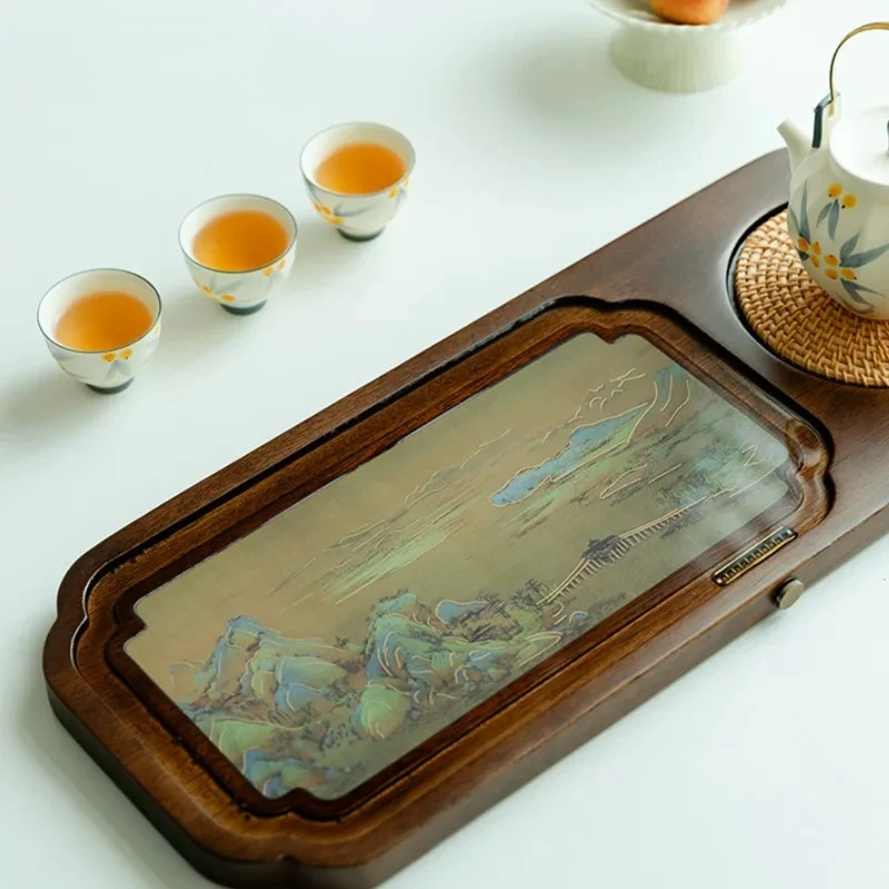 Walnut Tea Tray Household Solid Wood  Base High-end Color Changing Tea Tray Set Dry Brewing Table Water Storage Tea Board