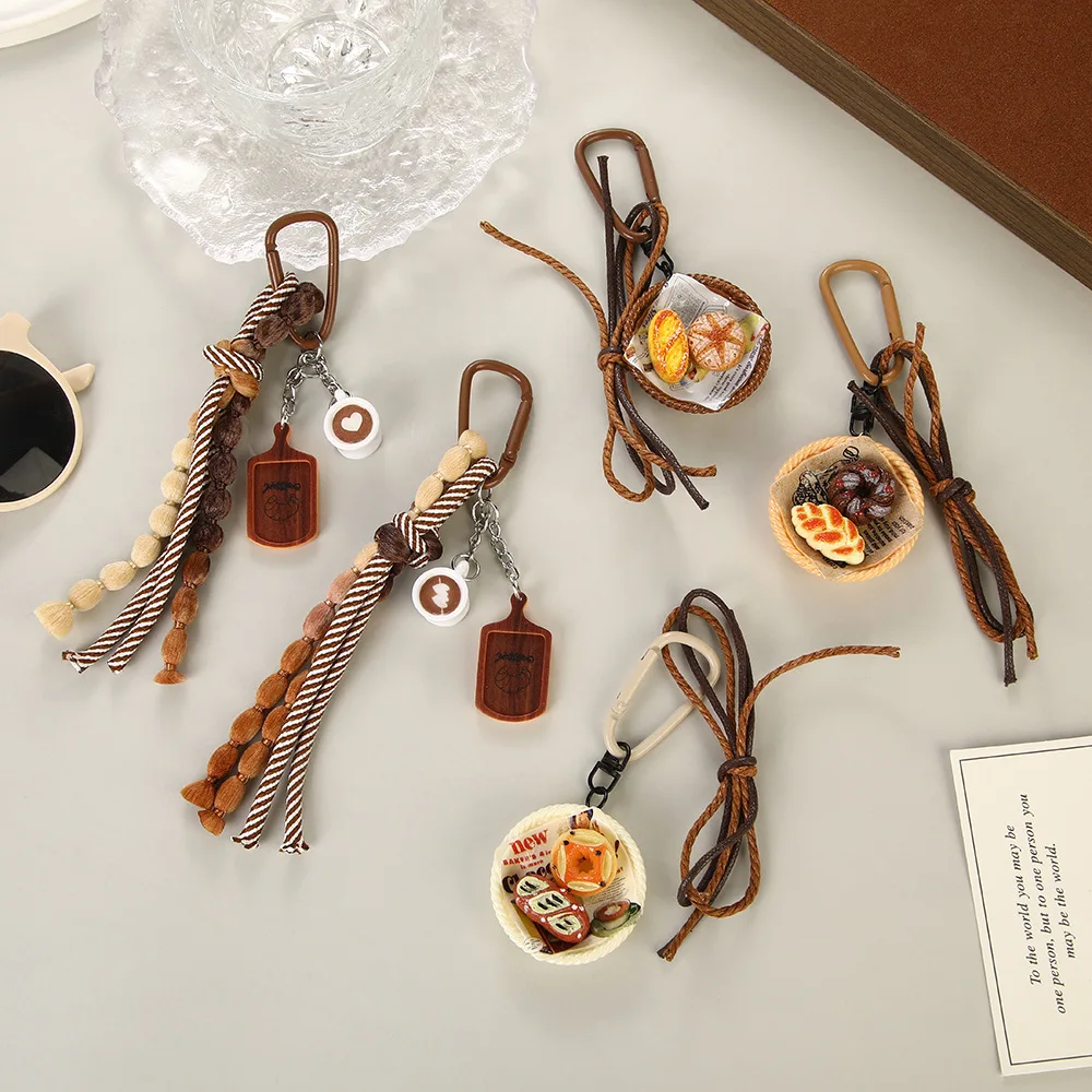 Alkali Water Bread Coffee Keychain Woven Bag Hanging Creative Cartoon Simulation Food Toy Dessert Tassel Hanging Decoration Cute