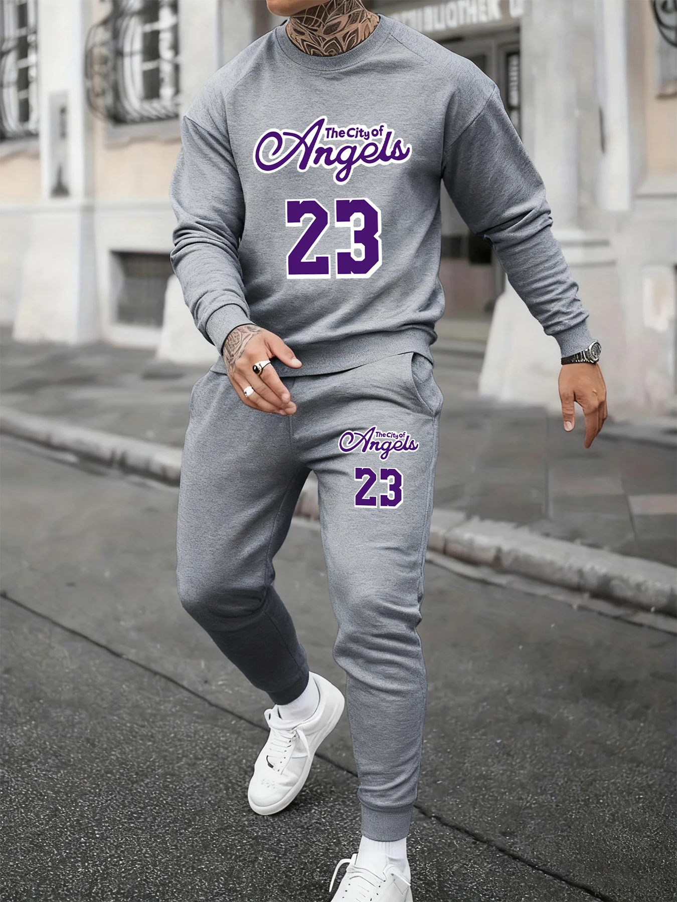 

The City Of Angeles Number 23 Printing Men Autumn Sweatshirt Set Street Two Pieces Sets Couple'S Sweatshirts Fashion Sweatpants