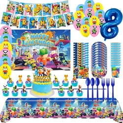 Inciampa ragazzi festa di compleanno decorazione palloncino Banner Cake Topper stoviglie forniture per feste Baby Shower