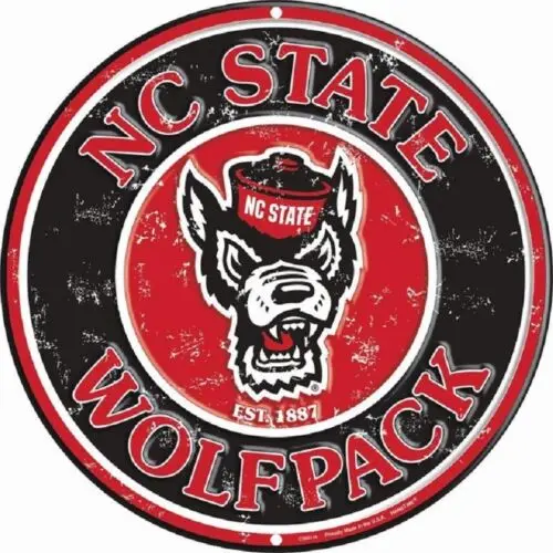 NORTH CAROLINA STATE WOLFPACK EMBOSSED METAL NOVELTY ROUND SIGN