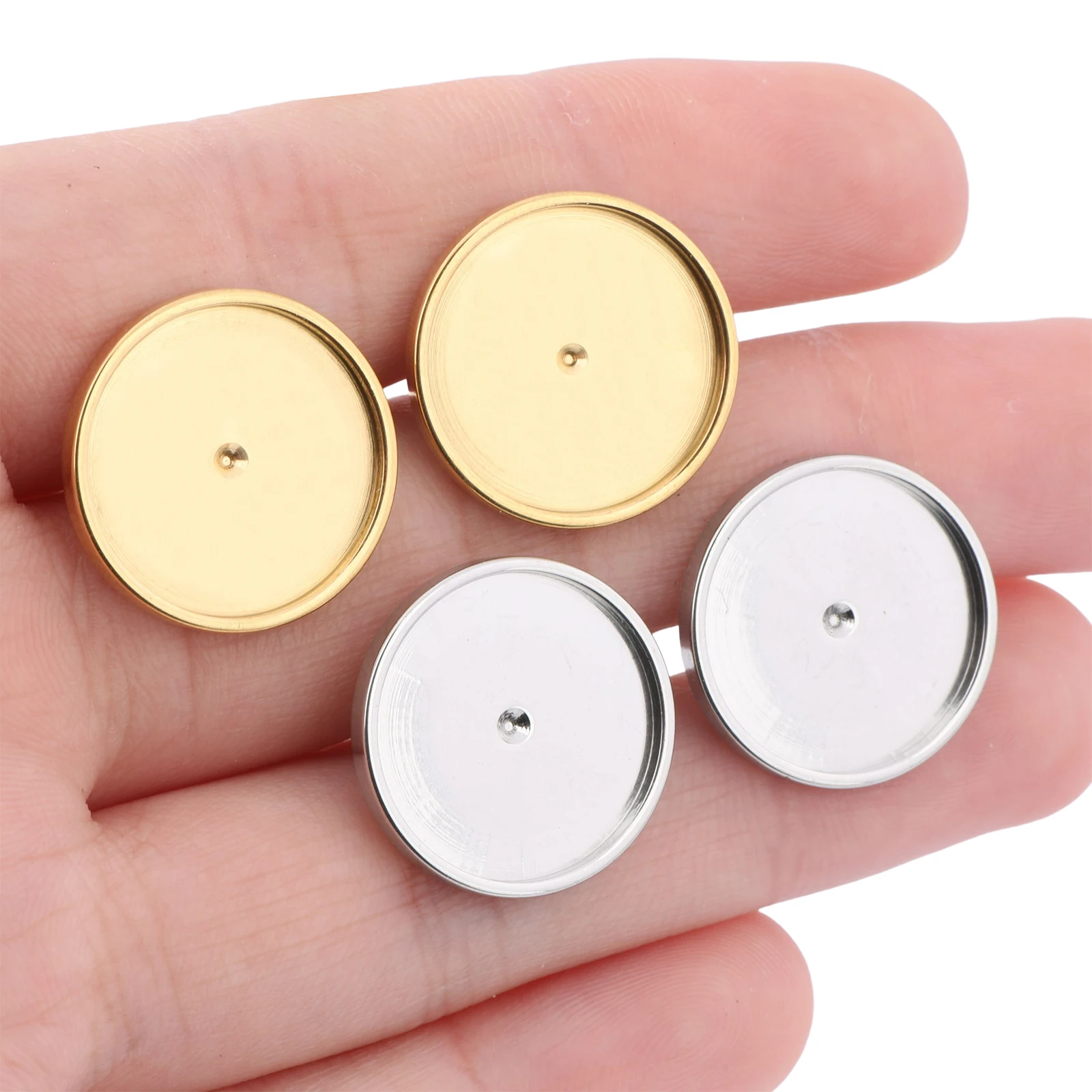 10pcs Fit 16mm Cabochon Earring Base Setting Blanks Studs Stainless Steel Gold Plated Post Earrings Bezels For Jewelry Making