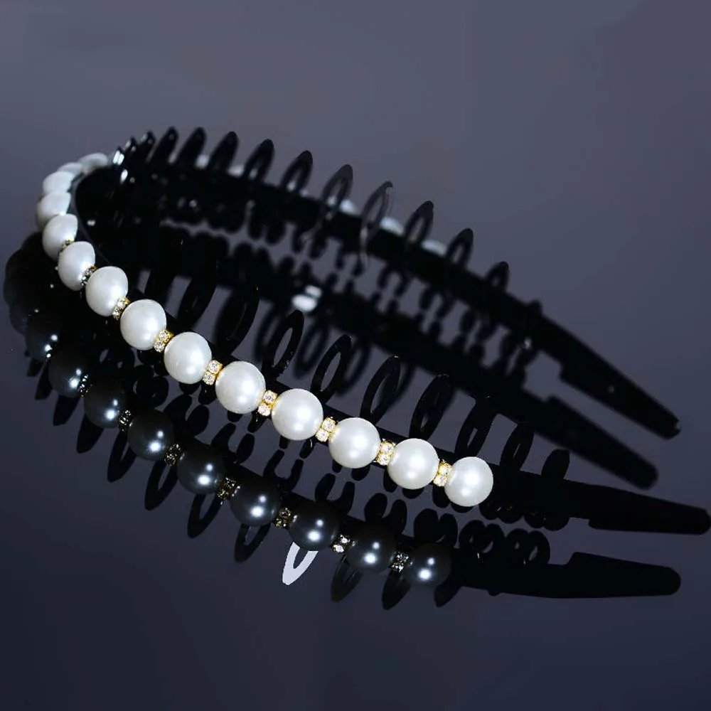 Girls Simple Rhinestone Korean Toothed Women Wash Face Hair Hoop Hair Band Hair Accessories Pearl Headband