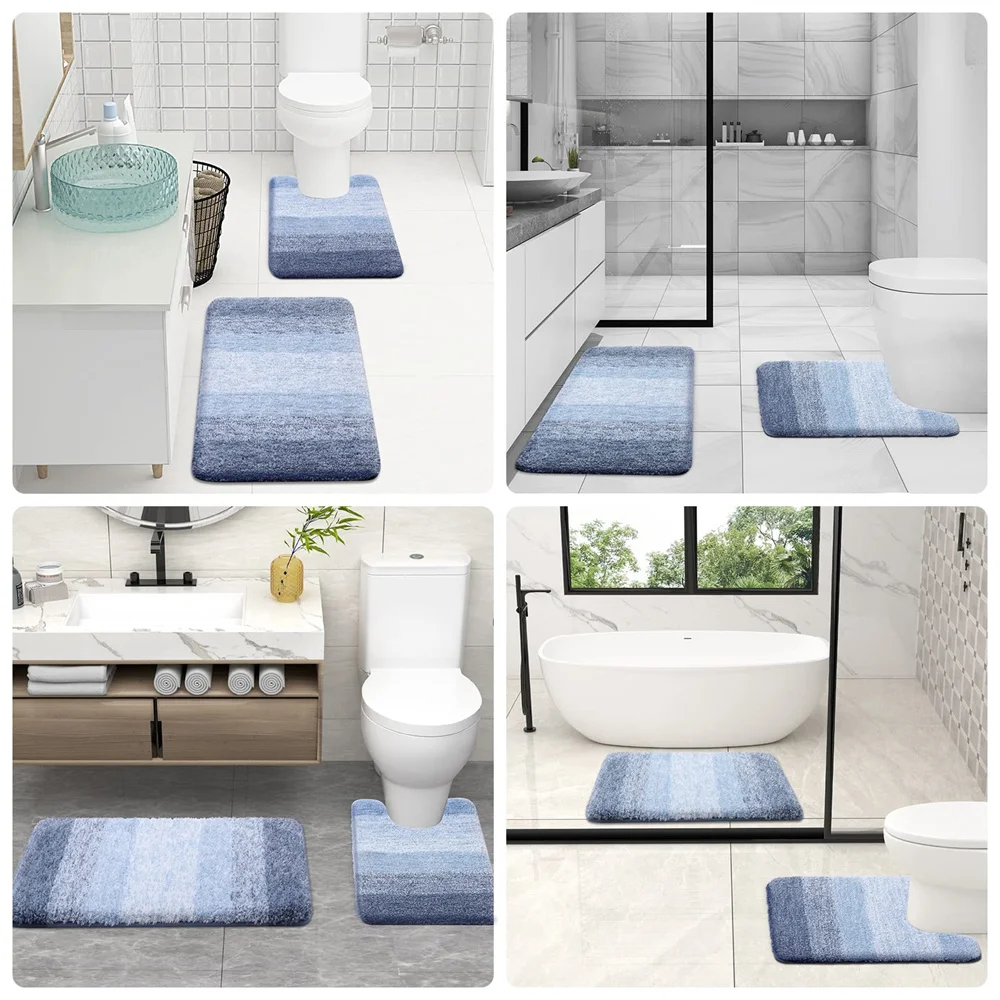 Olanly-Tapis de bain luxueux en forme de U, extra doux, absorbant, en microcarence, antidérapant, en peluche, pour toilettes et douche