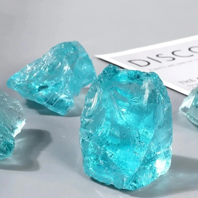 Natural Sea Blue Glazed Glass Chips Crushed Crystal Gemstones for Vase Filler Fish Tank Aquarium Home Decoration