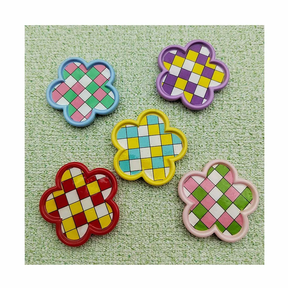 Resin Checkerboard Geometric Flower Shape Resin Flatback Cabochon For Jewelry Patch Sticker Ornament Accessories DIY Crafts