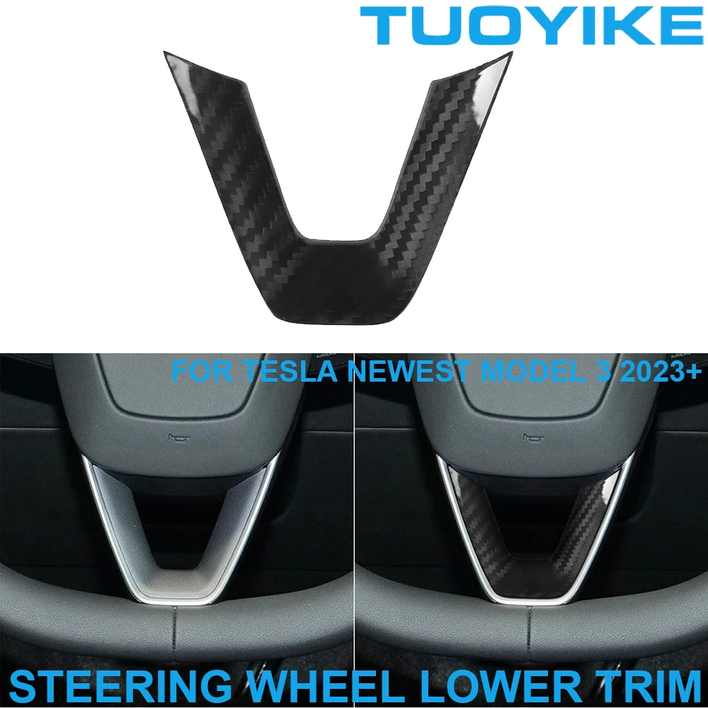 

LHD RHD Car Styling Real Dry Carbon Fiber Steering Wheel Lower Trim Cover Sticker Decoration For Tesla Newest Model 3 2023+