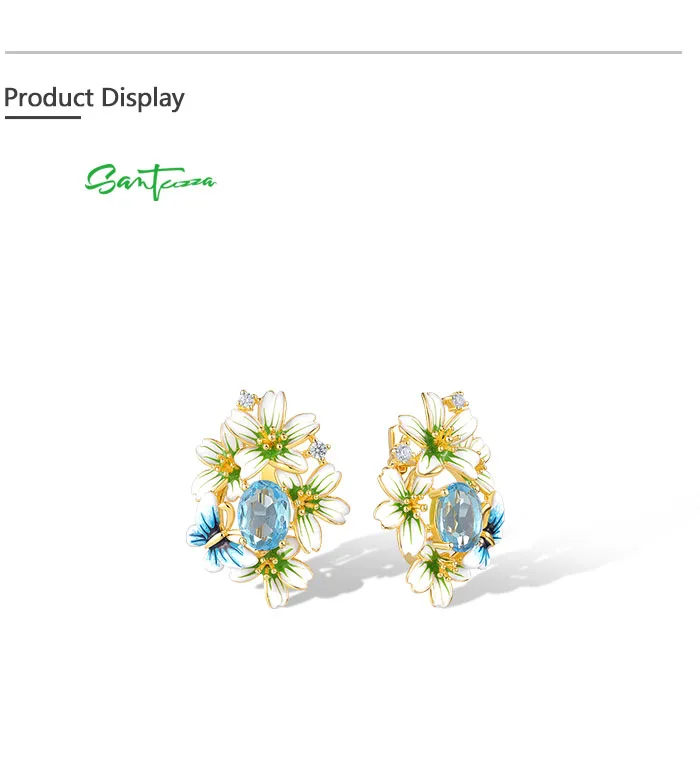 SANTUZZA 925 Echtes Sterling Silber Ohrhänger für Damen Exquisite Blumen Hochzeit Verlobung Eleganter Edler Emaille-Schmuck – Detail 15